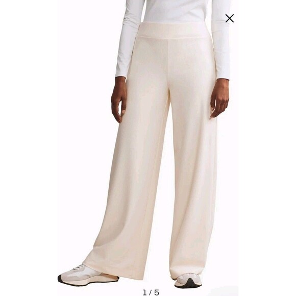 NWT Rhone Ripple Sweatpant Wide Leg Ribbed Cream Women's Large Athleisure Lounge - Picture 1 of 12